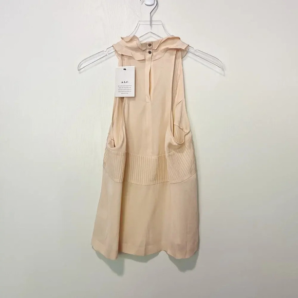 NWT A.L.C. Pleated‎ Sleeveless High Neck Silk Blouse in Blush size 12 - Picture 4 of 8